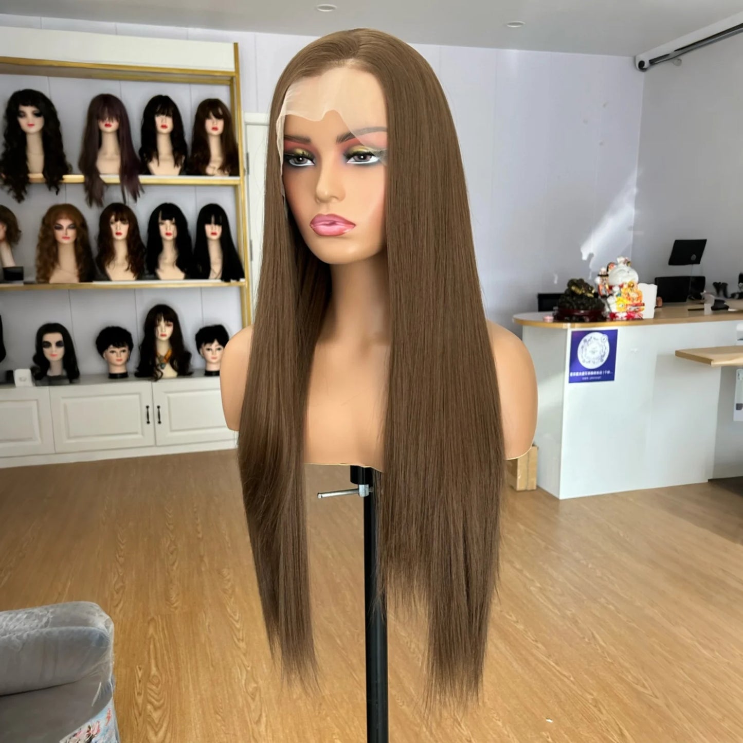 Perruque Lace Front Wig synthétique lisse et soyeuse, marron sarcelle, 13x4, avec raie libre, naturelle, pour femmes, fête quotidienne, Cosplay