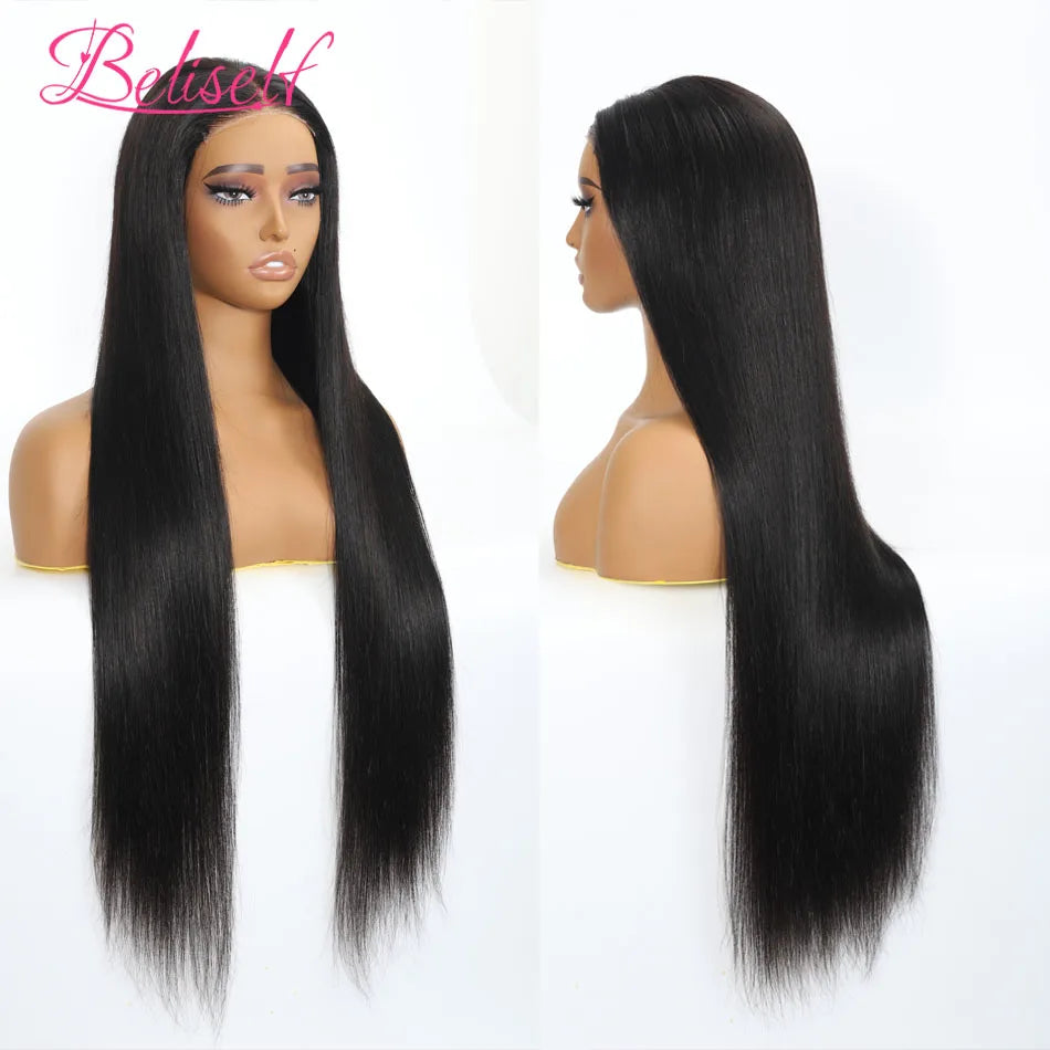 Perruque Lace Front Wig naturelle lisse, cheveux humains, Transparent HD, 13x4, 13x6, pre-plucked, 5x5, HD, Lace Closure, Beliself