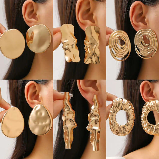 Boucles d'oreilles ovales en forme de cœur en or exagéré pour femme, boucle d'oreille en métal, bijoux géométriques déformés irréguliers, tendance 2025