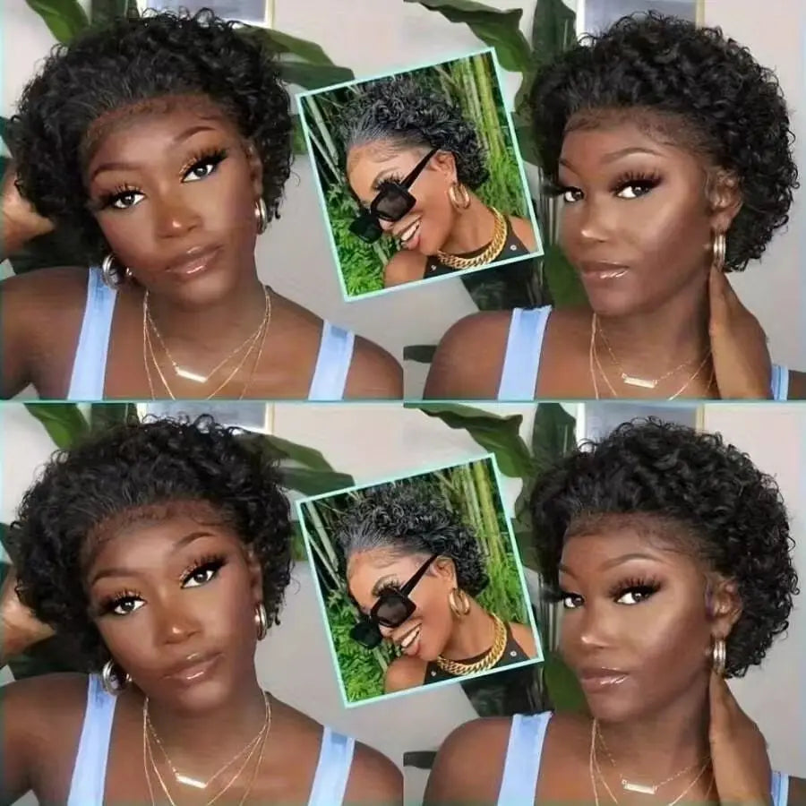 Perruque Pixie Cut Courte Bouclée en Cheveux Humains, Perruque Brésilienne Pas Chère en Cheveux Remy, Perruques Transparentes 13x1 en Dentelle pour Femmes en Promotion