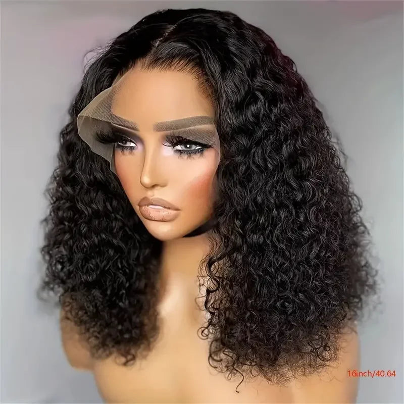 13x4 vague profonde bouclés Bob perruque cheveux humains Transparent HD dentelle frontale Perruques sans colle vague d'eau dentelle Perruque Perruques Cheveux Humains