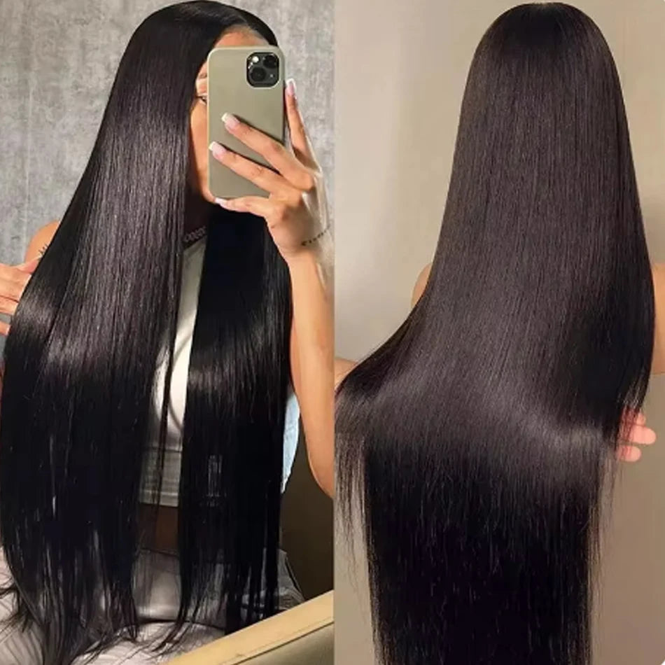 Wear And Go sans colle HD Transparent perruques cheveux humains dentelle frontale brésilienne droite prêt à porter 13X4 dentelle frontale perruque 32 pouces