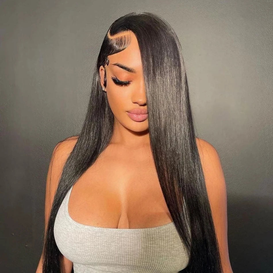 Perruque Lace Frontal Wig 360 naturelle brésilienne lisse, cheveux lisses, 13x6, Transparent, pre-plucked, pour femmes