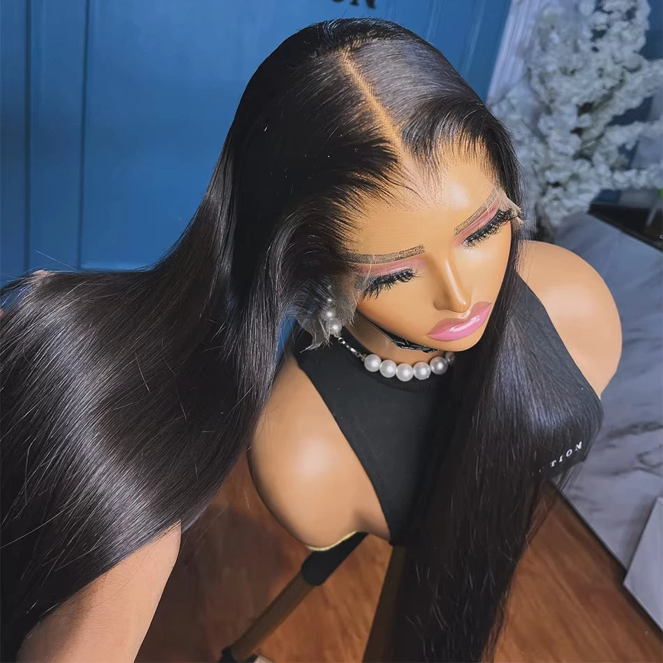 40 50 pouces perruque de cheveux humains droite 13x6 HD dentelle frontale 100% perruques de cheveux humains 250 densité Remy pré plumé dentelle avant fermeture perruque