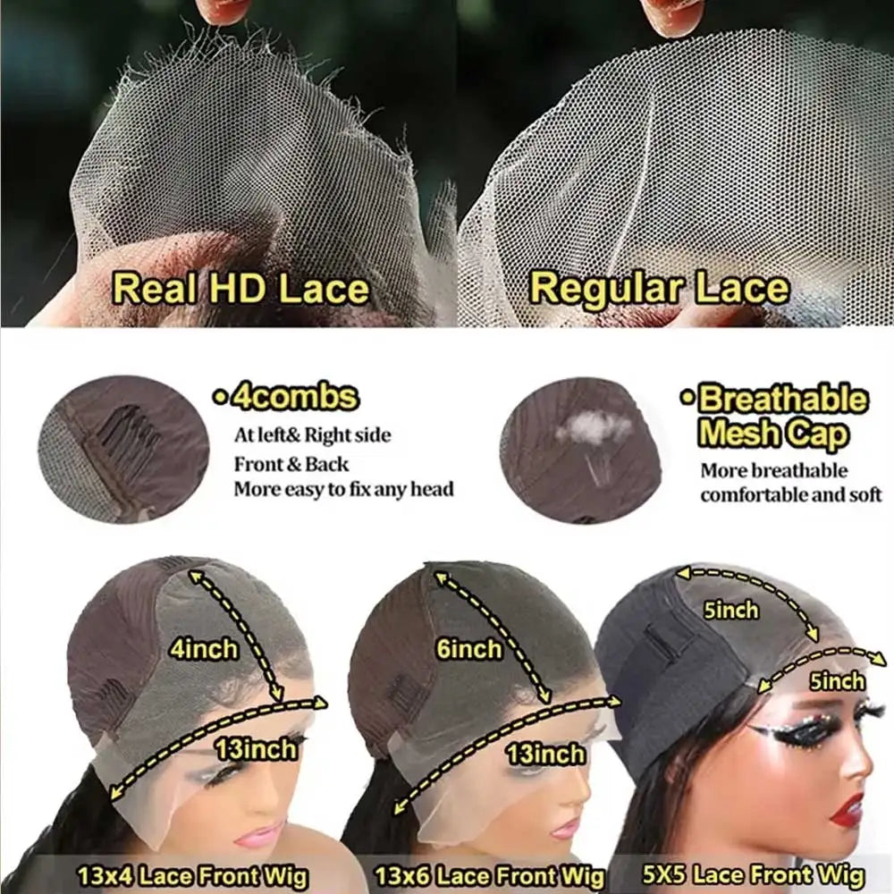 40 42 pouces perruques de cheveux humains droites 13x4 13x6 HD perruques frontales en dentelle pour les femmes sans colle os droite dentelle avant perruques de cheveux humains