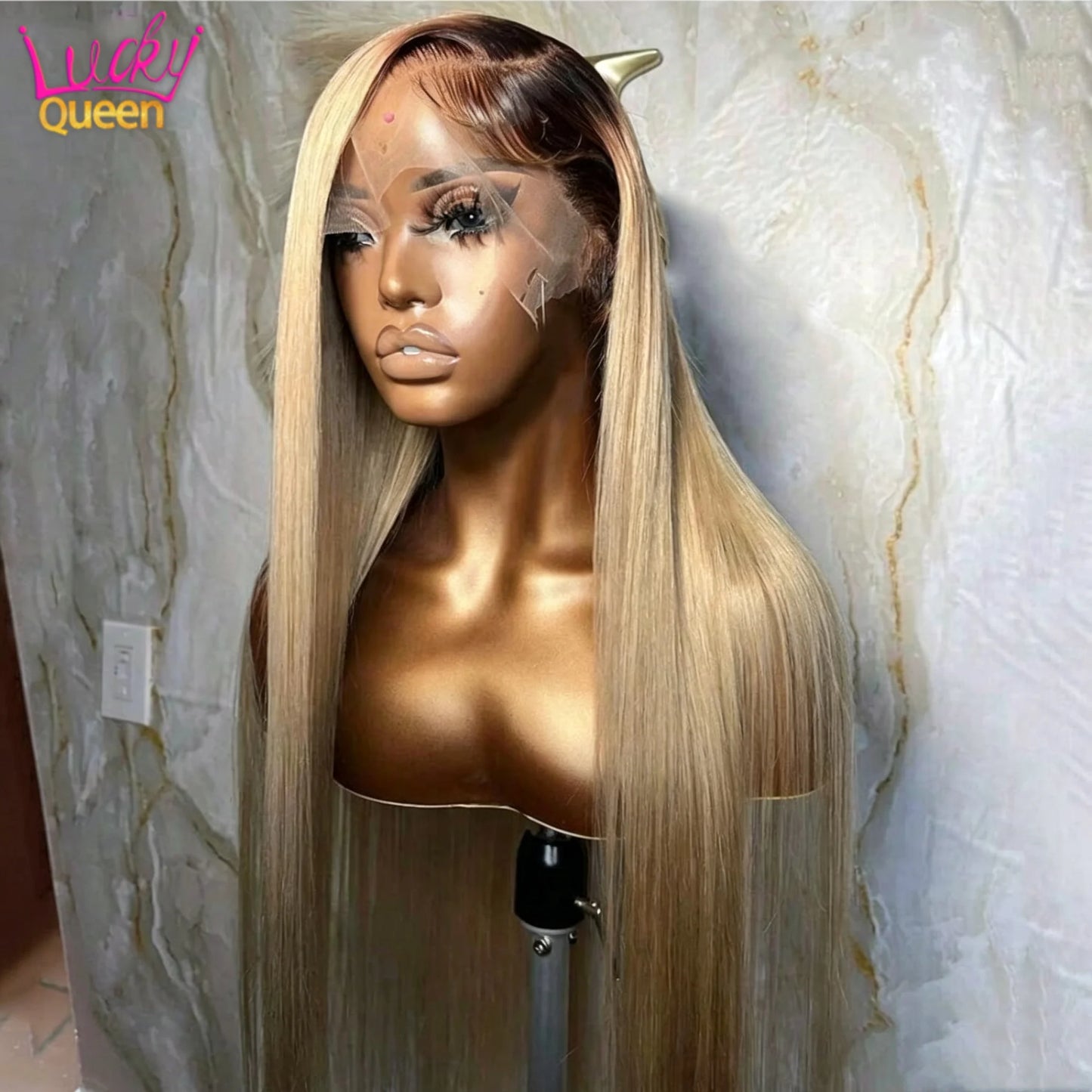 13X6 Ombre Blonde couleur frontale perruque cheveux humains pour les femmes Transparent 13X6 dentelle avant perruque de cheveux humains avec racine foncée pré plumée