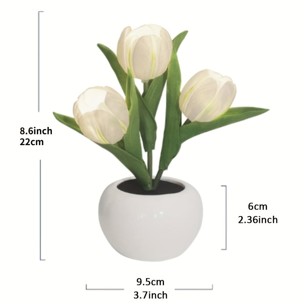 [LED Tulip Night Light] 1pc LED Simulation Tulip Night Light - USB Table Lamp Ornaments with Vase for Home Living Room Desktop Decor - Best Mother's Day Gift