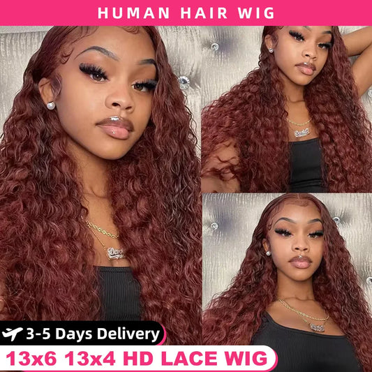30 34 Inch Reddish Brown Deep Wave Frontal Wig 180% 13X6 HD Lace Frontal Wig Colored Deep Wave 13X4 Lace Front Human Hair Wigs