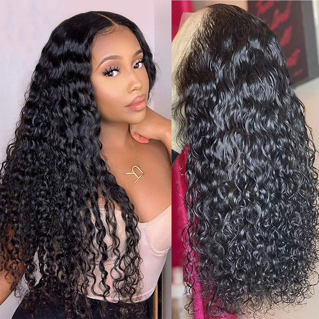 Water Wave Lace Front Wigs Human Hair 13X4 HD Lace Front Wigs Glueless Brazilian Virgin Human Hair Wigs Pre Plucked with Baby Hair 180% Density Wet and Wavy Curly Wigs for Women Natural Black 26 Inch